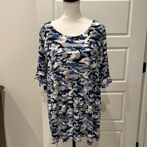 Women’s Blue Camouflage Babydoll Style Top